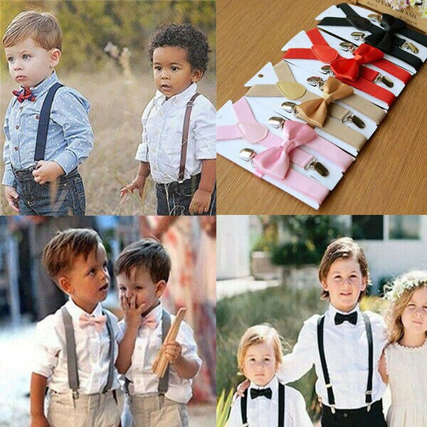 Multitrust mærke baby drenge børn seler og butterfly matchende smoking bryllupsdragt overalls fest tilbehør