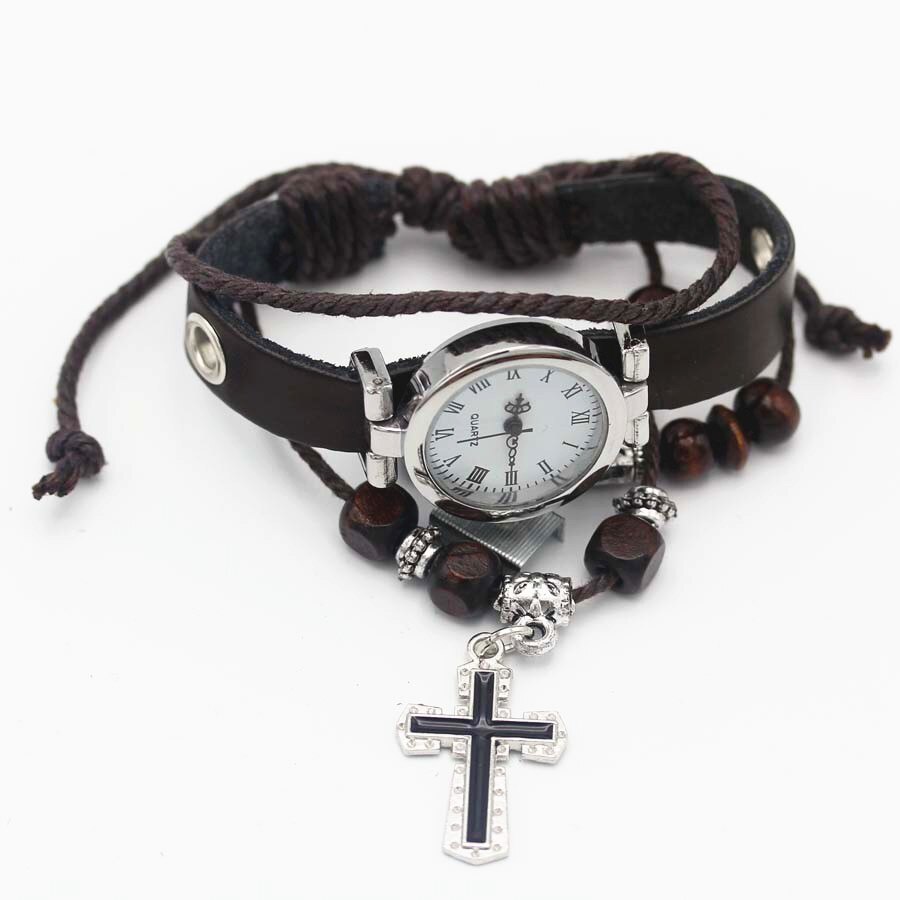 shsby unisex ROMA vintage watch leather strap bracelet watches Religious cross women dress watches silver female wristwatch