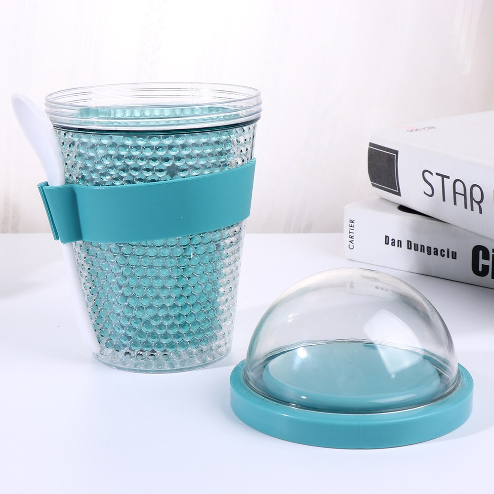 1pc Reusable Double Layer Yogurt Cup Cup Portable Cup Large Capacity Tea Cup with Lid and Spoon (Random Color, 360ml)