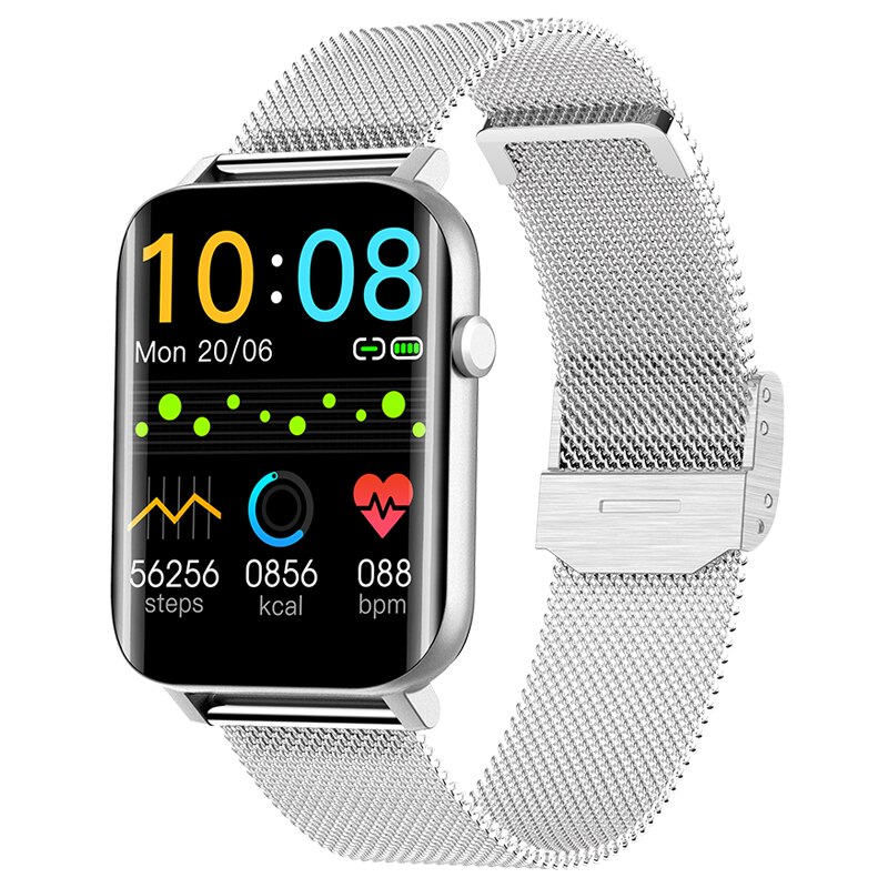 Laufen Geschwindigkeit Clever Uhr Männer Frauen 1,7 Zoll HD voll berühren Bildschirm Herz Bewertung Blut Sauerstoff Monitor Smartwatch für Android Apfel Oppo: Stahl Silber-