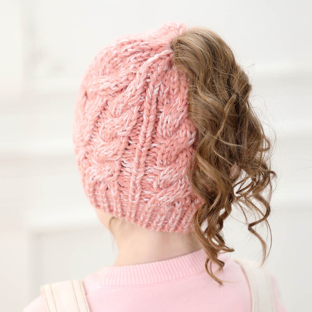 Bonnets en queue de cheval pour enfants, chapeau tricoté pour filles, unisexe, couleur unie,