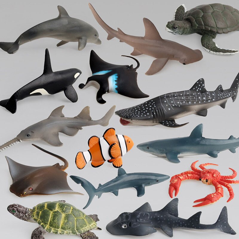 Sea Animal Model Blue Gray Whale Sperm Whale Shark Dolphin Manta Rays Oceans World DIY Epoxy Mini Figurine Action Figures Toys