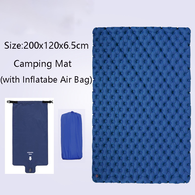 Rooxin Ultralight Camping Mat Inflatable Mattress 2 People Sleeping Pad Waterproof Pad Thickened Camping Mat Air Inflatable bag: Navy with bag
