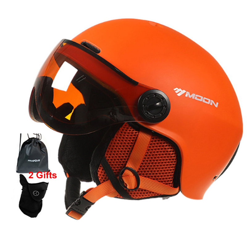 MOON Goggles Skiing Helmet Integrally-Molded PC+EPS High Ski Helmet Outdoor Sports Ski Snowboard Skateboard Helmets: Orange / L(58-61cm)