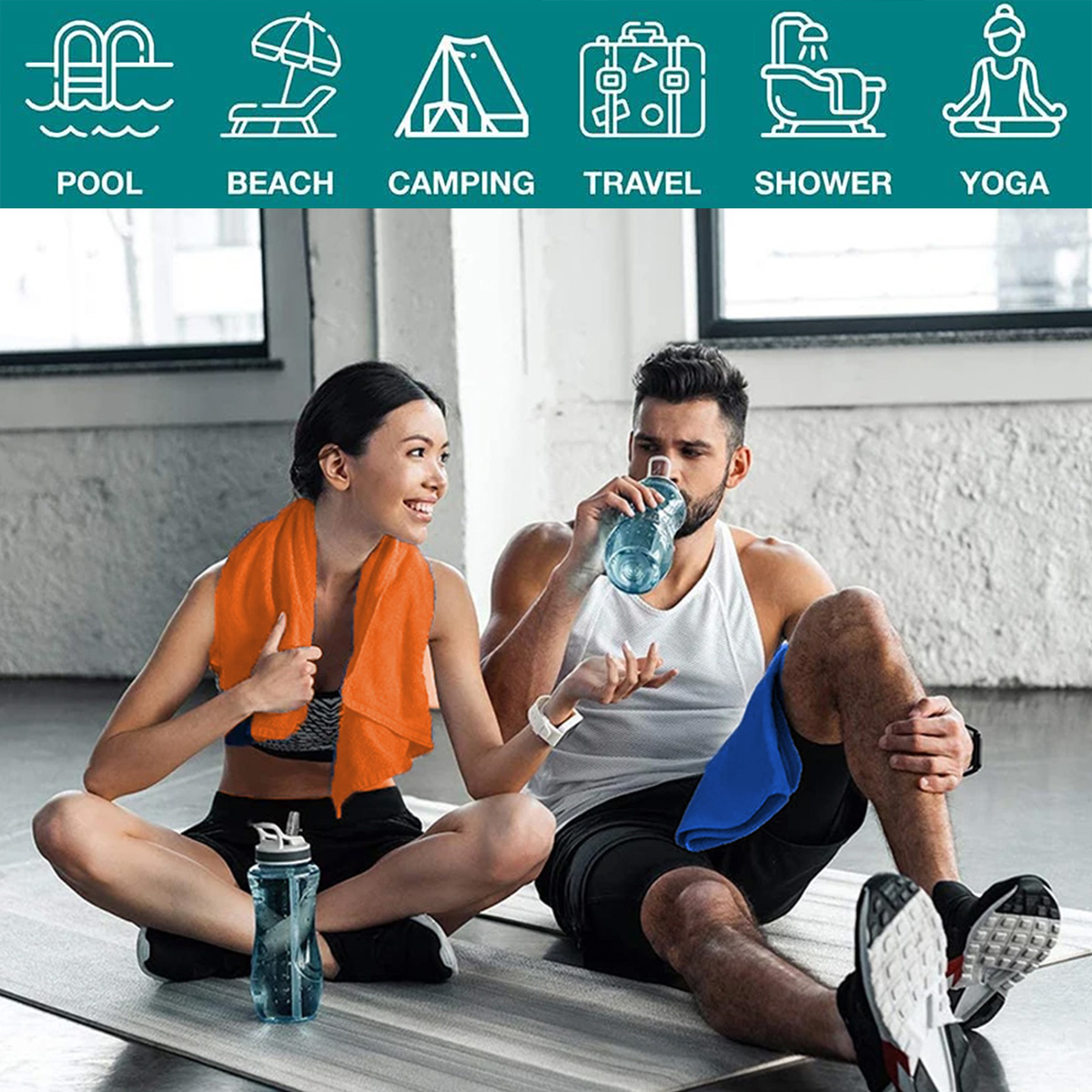 3- stuks microvezel sporthanddoeken, sneldrogend, absorberend, compact en lichtgewicht, ideaal voor op reis, strand, wandelen, de sportschool, het zwembad en kamperen.
