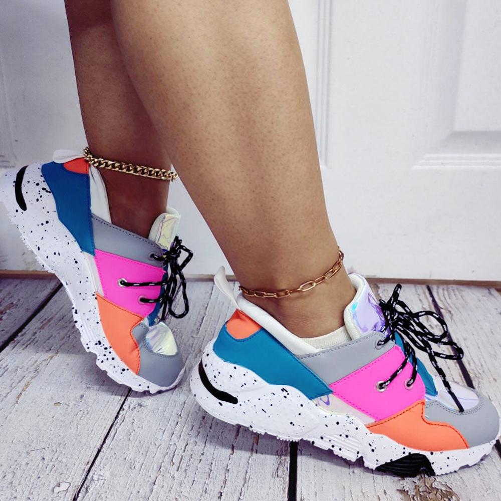 Karinluna , , cordones de zapatos coloridos, zapatos planos de mujer con plataforma, atados a la cruz, zapatillas de deporte informales INS, calzado de mujer