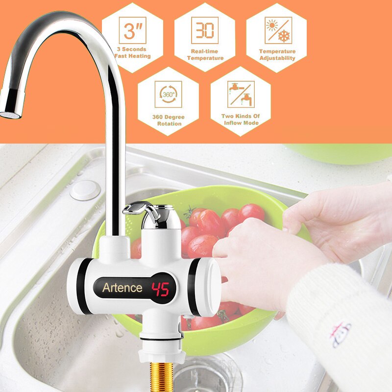 ARTENCE Electric Kitchen Water Heater Tap Instant Water Faucet Heater Heating Faucet Tankless Instantaneous Water Heater