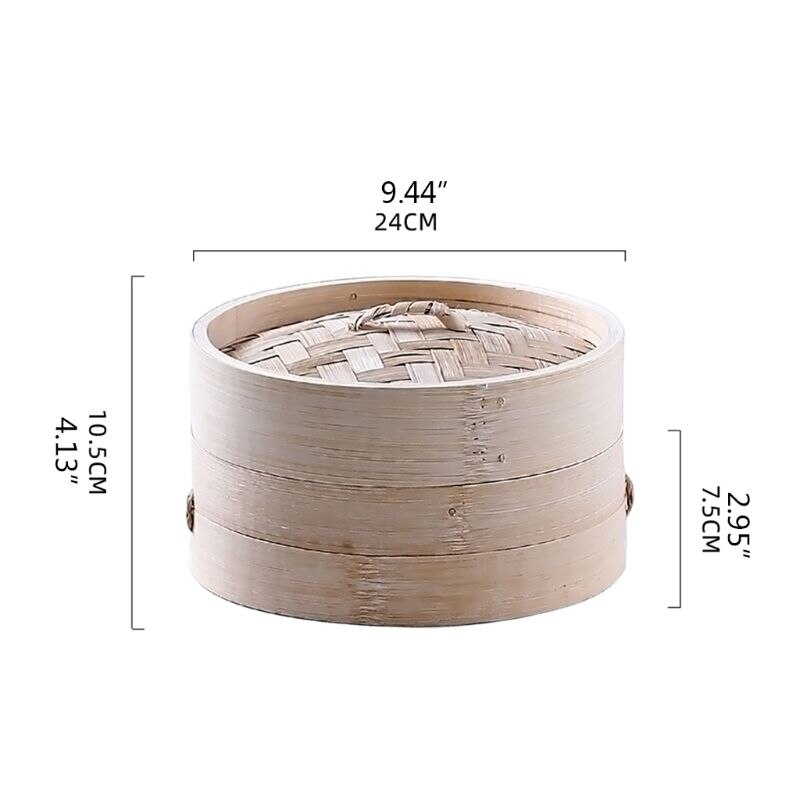 Vaporera de bambú itchen, vaporera asiática para Dumplings Dim Sum: 24.5CM