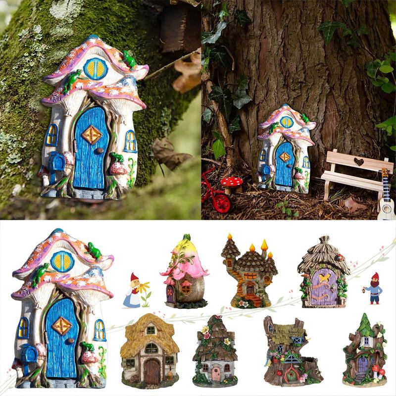 Sprookjesachtige Tuinhuis Hout Miniatuur Raam En Deur Decoratie Voor Boomkunst Sculptuur Tuin Decor Voor Veranda Muur Woonkamer