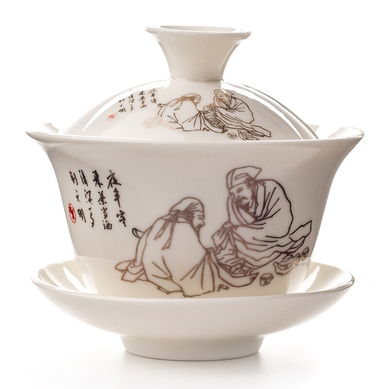 Taza de té Gaiwan tueen tetera china tradicional Kungfu tetera tazón de té de cerámica taza de porcelana Sancai taza de té juegos D002: 2