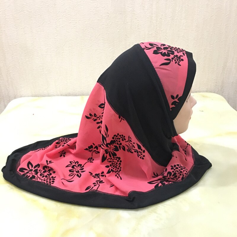 Casquette de prière Hijab en soie pour bébé, prix bas, soleil diamant, adapté aux enfants musulmans de 2 à 6 ans, foulard islamique instantané: black watermelon red