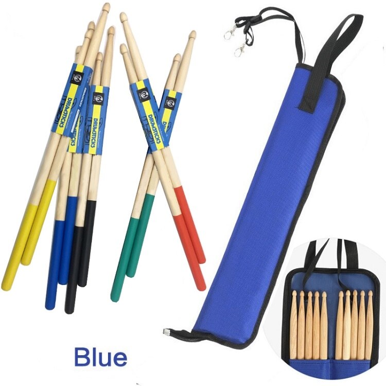 5 Pair Maple Wood Drum Sticks 5A Wood Tip Student Drum Sticks In Color Red / Yellow / Green/ Blue with Bag Waterproof Oxford: Light Green