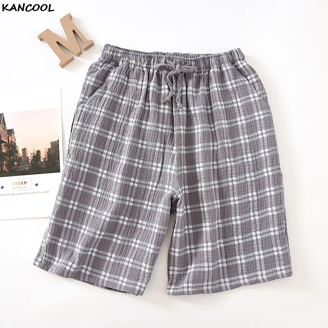 KANCOOL – short à carreaux en coton doux pour hommes, bas de pyjama décontracté pour la maison, vêtements de nuit, été