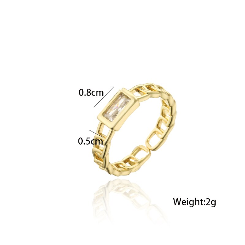 Newbuy Gouden Kleur Koper Cubaanse Ketting Geometrische Finger Ring Voor Vrouwen Vierkante Kubieke Zirkoon Trouwring Femme Bijoux