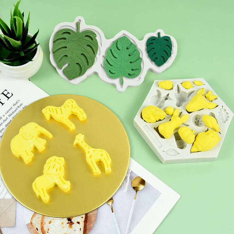 Moule à biscuits en forme d&#39;animaux, forêt, Jungle, tortue verte, feuille, tampon à cookies pour enfants, sauvage, fête d&#39;anniversaire, bricolage, décoration de gâteau