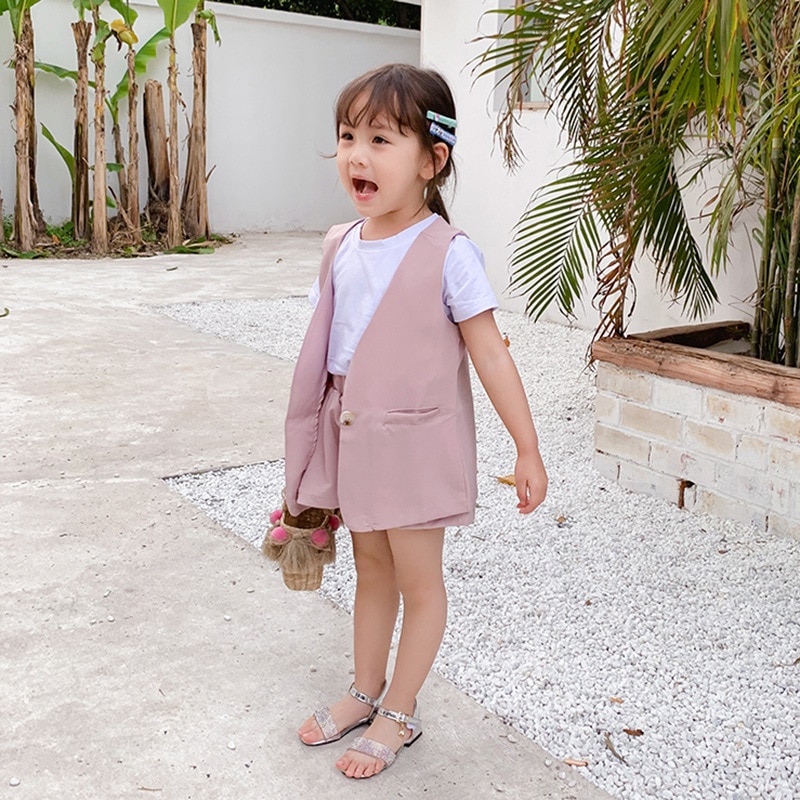 Brand Toddler Girl's 3 Pcs Clothes Set Summer Vest +short Sleeve T Shirt + Pants Kids Clothing Suit Cool Outfits