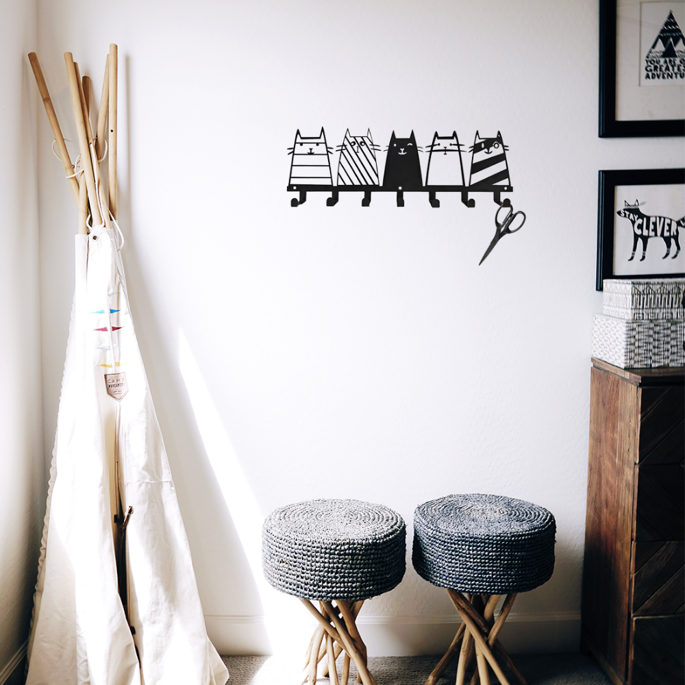 Leuke kat decoratieve haak, 7-haken sleutelhaakrek, moderne kapstok, kat decor wandgemonteerde kapstok kleerhanger sleutelhouder