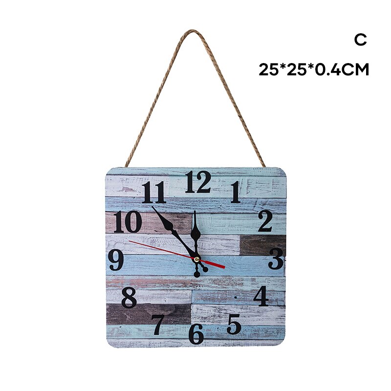 Retro Houten Wandklok Schoudertas Vorm Vierkante Opknoping Klok Met String Voor Thuis Slaapkamer Stille Scannen 25*25cm XH8Z: Type c