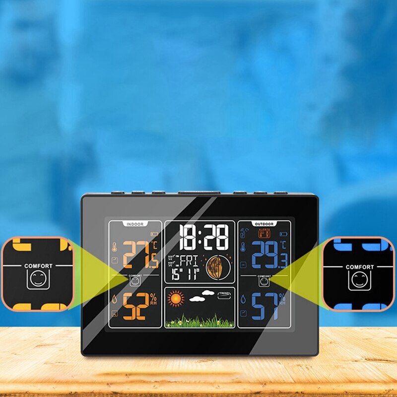 Weerstation, Draadloze Weerstation Binnen Buiten Thermometer Temperatuur En Vochtigheid Weer, Digitale Kleurrijke