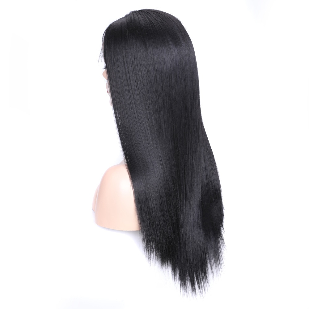 ZM perruques synthétiques lisses avec frange 14 à 26 pouces noires, perruques synthétiques soyeuses de pour femmes noires, résistantes à la chaleur