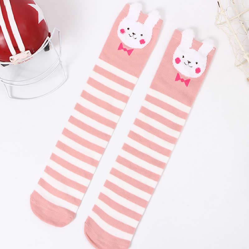 Boog Katoen Zijde Kousen Kinderen Prinses Katoen Knie Hoge Meisje Mode Beenwarmers Diamant Rooster Meisjes Voor Rechte Mesh: Striped rabbit