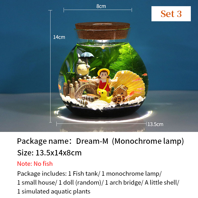 Aquarium Small Fish Tank Micro-view Viewing Aquarium Landscaping Fighting Fish Tank Glass Ecological Bottle Aquarium Accessories: Set3