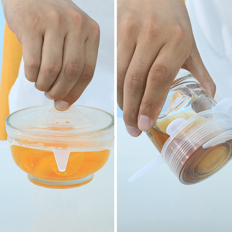 6 uds/12 Uds tapas para alimentos elásticas de silicona reutilizables Universal de silicona para envolver alimentos recipiente olla hermético tapa accesorios de cocina