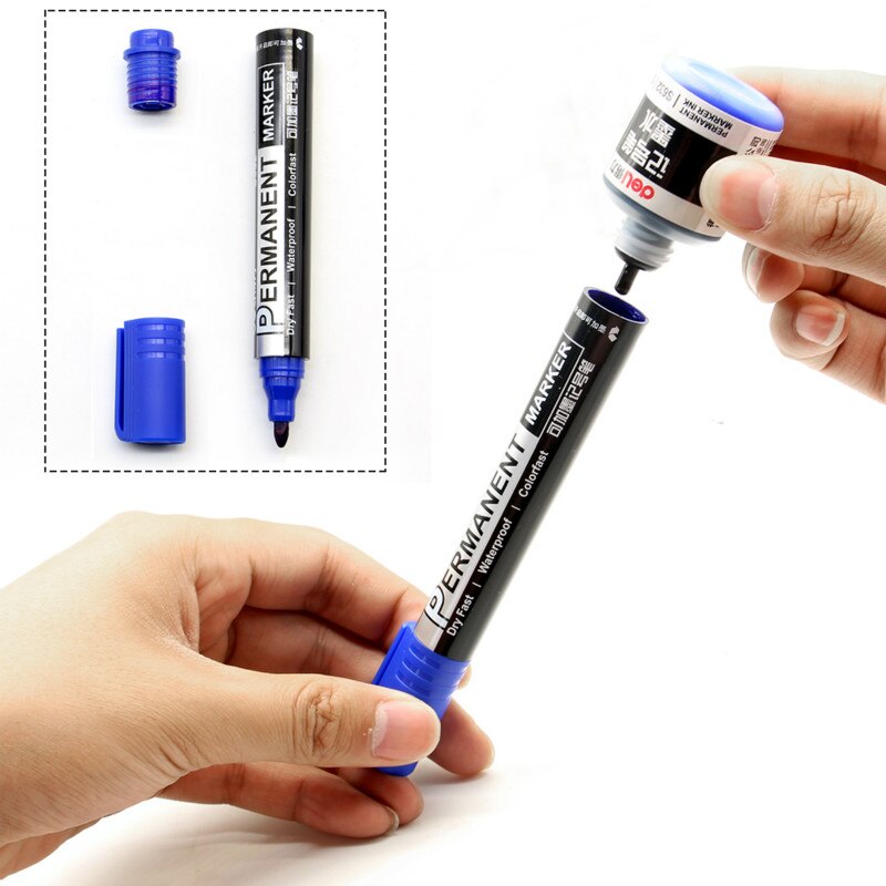 Deli 10 stuks Marker Pen Inkt Pen voor Markering Permanente Non-fading Olie Marker Pen 1.5mm Grote Ronde teen Kantoor School Schriftelijk Supply