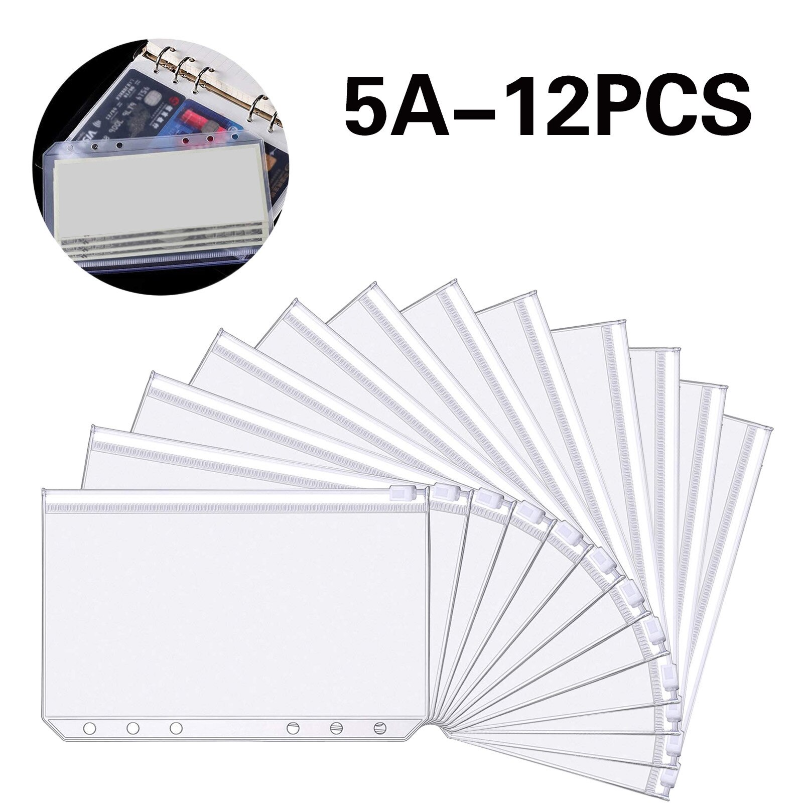 A5 Transparante Zip Lock Envelop Bindmiddel Organisatie Stationery School Office Supply Bestandsmap Waterdichte Losbladige: 12 PCS