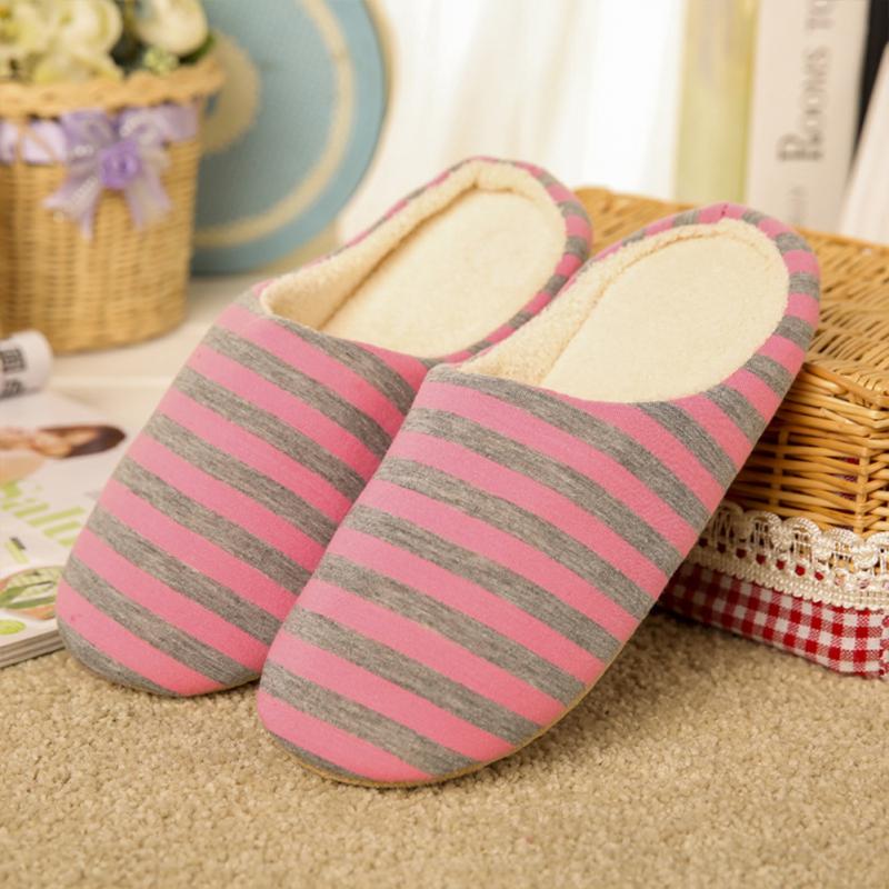 Striped Cat Slippers Indoor Couple Non-slip Floor Bedroom Slipper Winter Warm Plush House Shoes Women Men