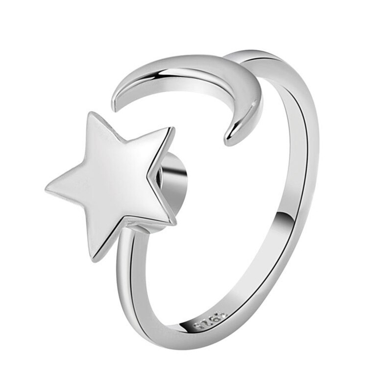 517F Gold Silver Ring Anti Anxiety Fidget Ring Anxiety Ring Star Moon Spinning Stress Relief Ring Spinner Meditation Ring: SILVER