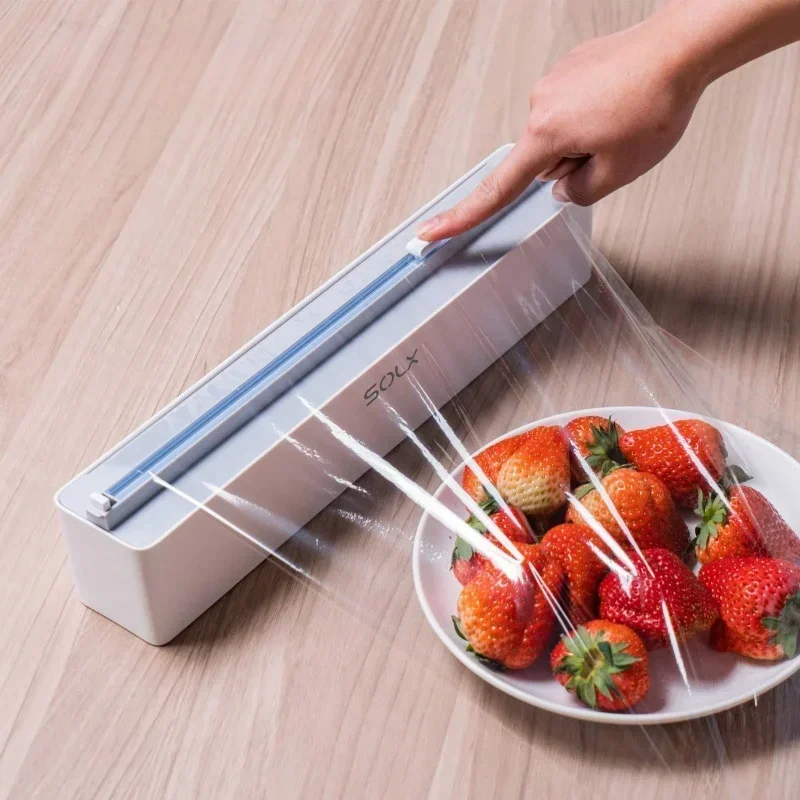 Zauberstab Halterung Frischhaltefolie Halfter mit Cutter Lebensmittel strecken Film Halfter Rutsche Cutter Magnetische Kunststoff wickeln Spender Kasten Küche Werkzeuge