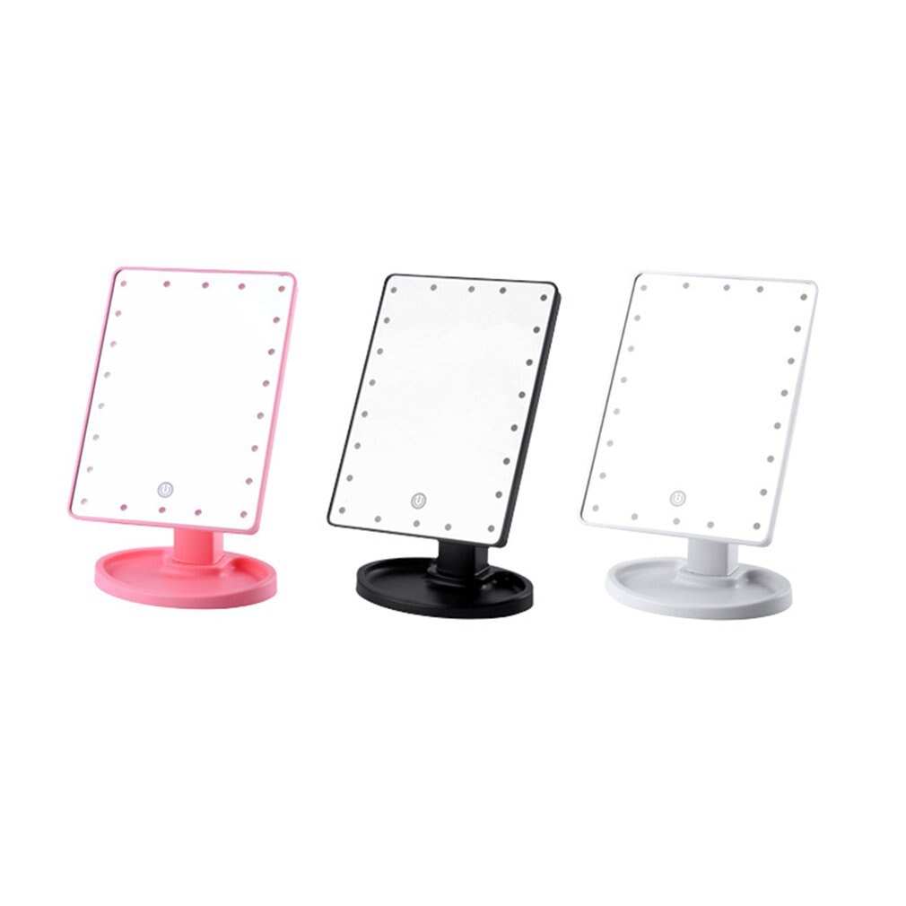 Led Makeup Mirror With Light Desktop Storage Touch Sensor Mirror 360 Rotating Square Makeup Mirror Makeup