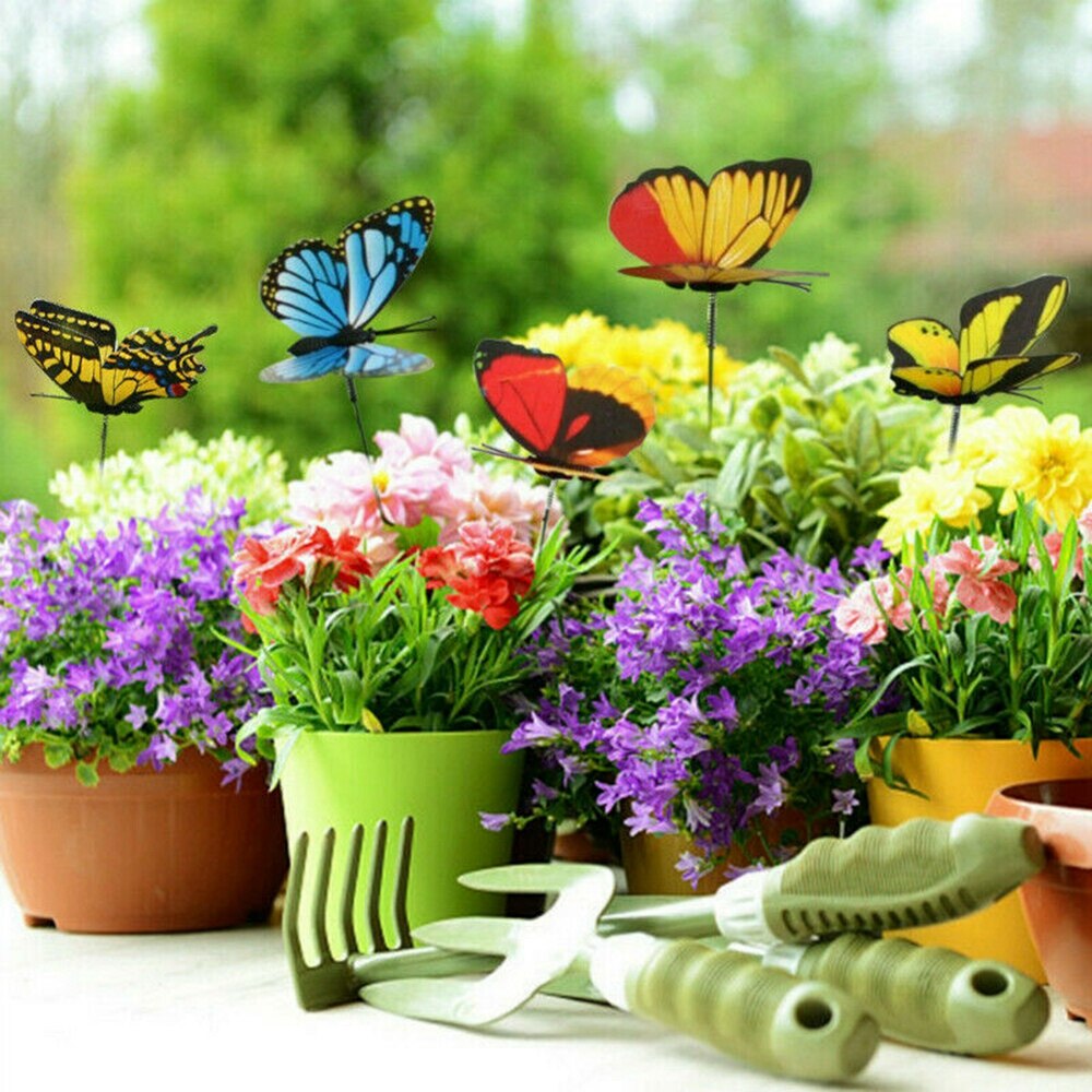 10/20/50Pcs Vlinders Tuin Decoratie Outdoor Yard Planter Kleurrijke Grillige Vlinder Stakes Bloempotten Jardineria Decor