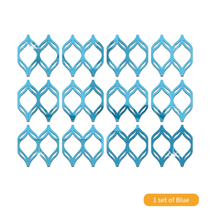 Pegatina de espejo de pared para decoración del hogar, papel tapiz de linterna de hueco para sala de estar, dormitorio, calcomanía de espejo acrílico, 12 unids/set por juego: Blue