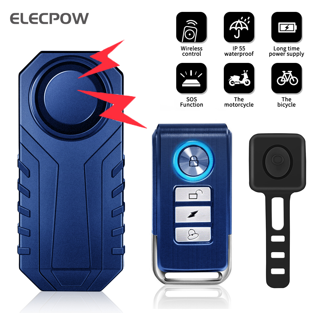 Elecpow Bike Alarm Remote Control Waterproof Electric Bicycle Anti-Theft Alarm with Horn Loud 113dB Vibration Sensor for Motorcy