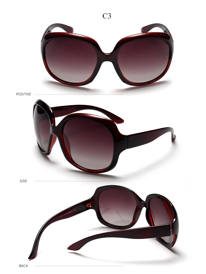 Jsooyan overdimensionerede polariserede solbriller kvinder luksusmærke designere ovale solbriller vintage sorte nuancer  uv400 zonnebril damesko: C3