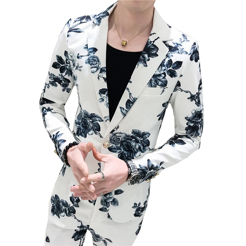 Efterår hvid herre jakkesæt todelt sæt slim jakkesæt blazer jakke & bukser