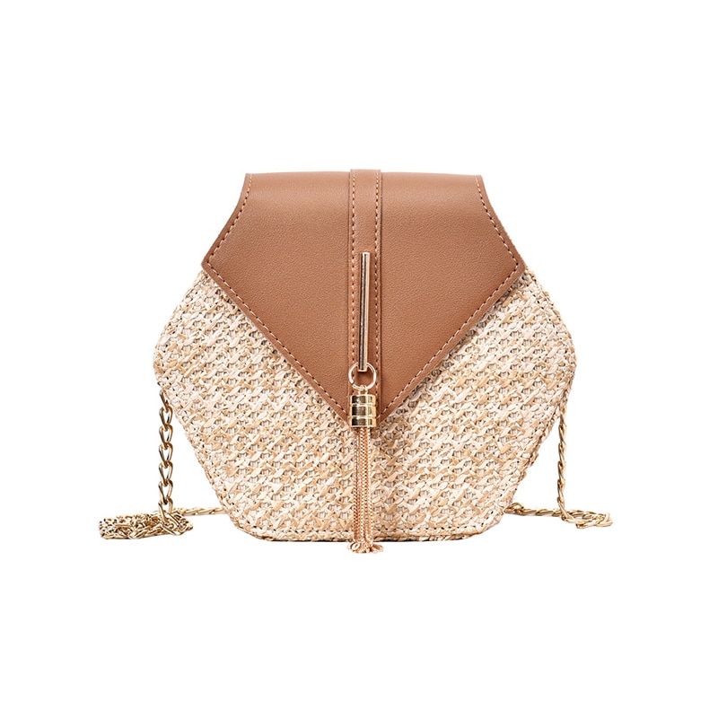 Zomer Vrouwen Mode Kwastje Stro Tassen Bohemian Vrouwelijke Kettingen Schoudertas Hexagon Prachtige Dame Crossbody SS3539