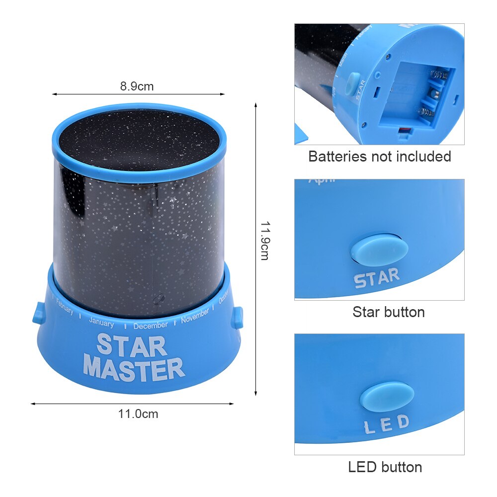 Ster Licht Projector LED Night Star Moon Master Kinderen Kids Baby Romantische Kleurrijke Decor Batterij Projectielamp: A blue 11.7x10.9cm