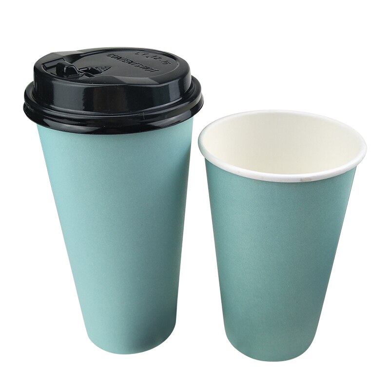 50 Stuks Blauw Dik Papier Cup Wegwerp Koffie Beker Melk Thee Drank Takeaway Verpakking Cups Met Deksels Wegwerp cup