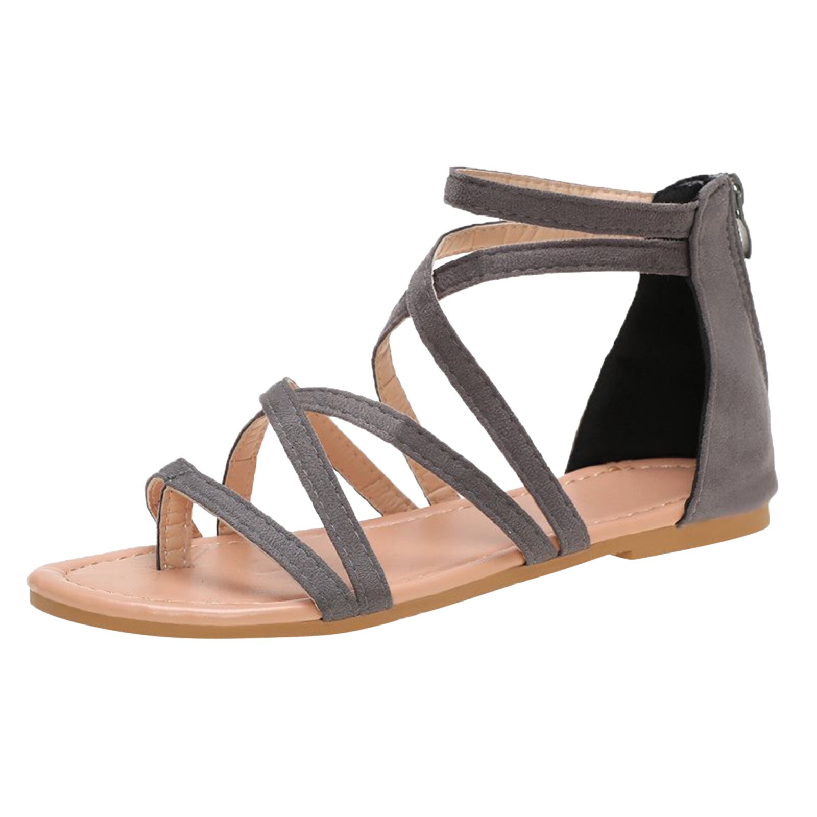 Sandales plates d'été à fermeture éclair pour femmes, chaussures de plage à bout ouvert, respirantes, D4,: B / 42