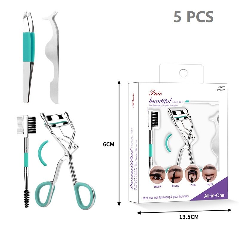 Kit de sourcils avec recourbe-cils 5 pièces, pince à épiler brosse à cils pour femmes