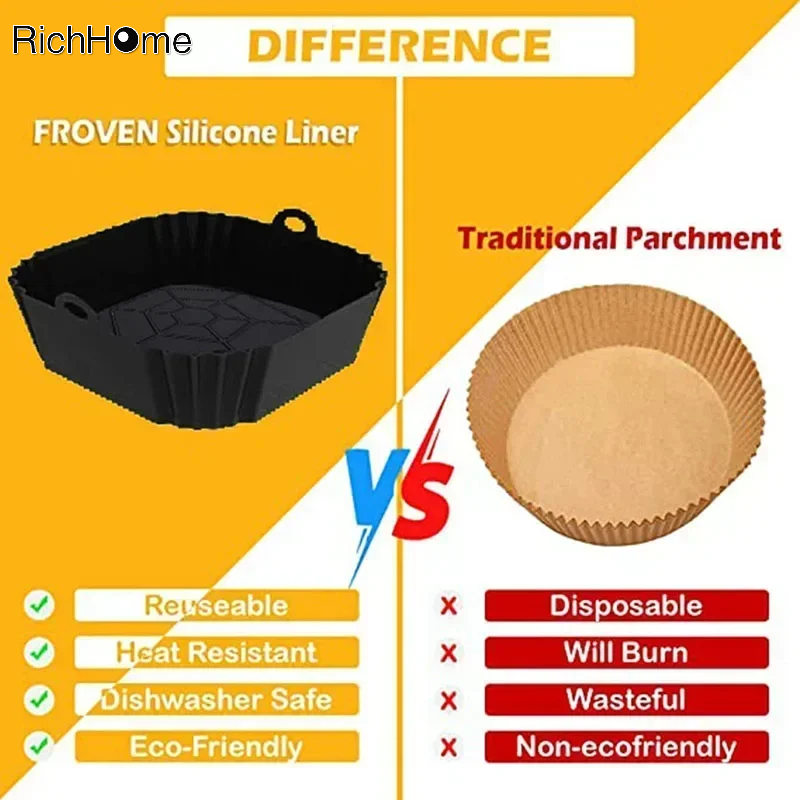 Silicone Air Fryer Pot Bandeja com Alça, Panela Quadrada, Forro Reutilizável, Acessórios de Cozinha, 1Pc