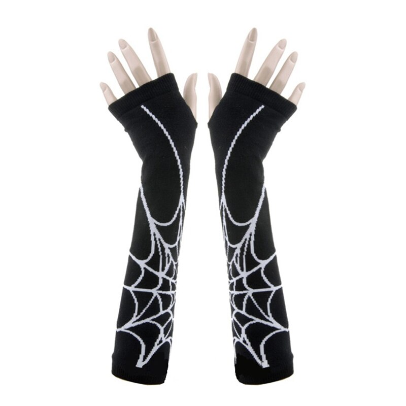 Calentadores de brazo Harajuku Punk Unisex, Vintage Ins Bf, guantes de araña blanca sin dedos, ropa de calle gótica, Casual, negro