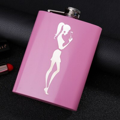 Mini Hip Flask 8oz Pink Alcohol Flask Stainless Steel Bachelorette Party Wedding for Bridesmaids: C