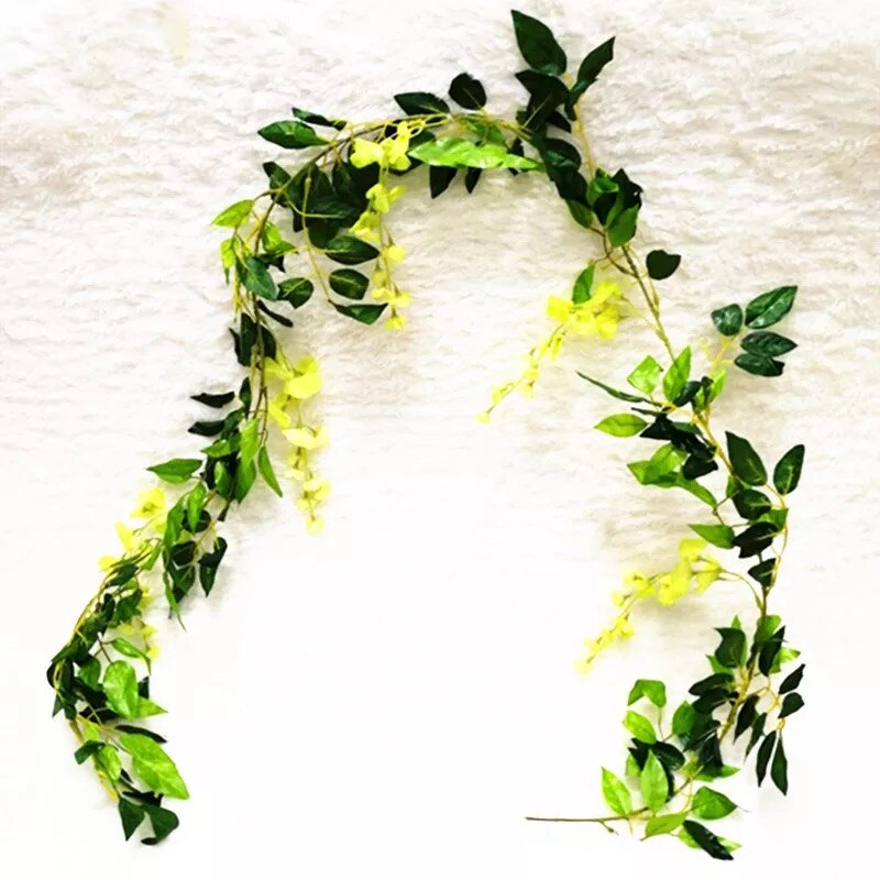 2M Wisteria Kunstbloemen Wijnstok Krans Bruiloft Boog Decoratie Nep Planten Gebladerte Rotan Trailing Faux Bloemen Klimopmuur: Light Green