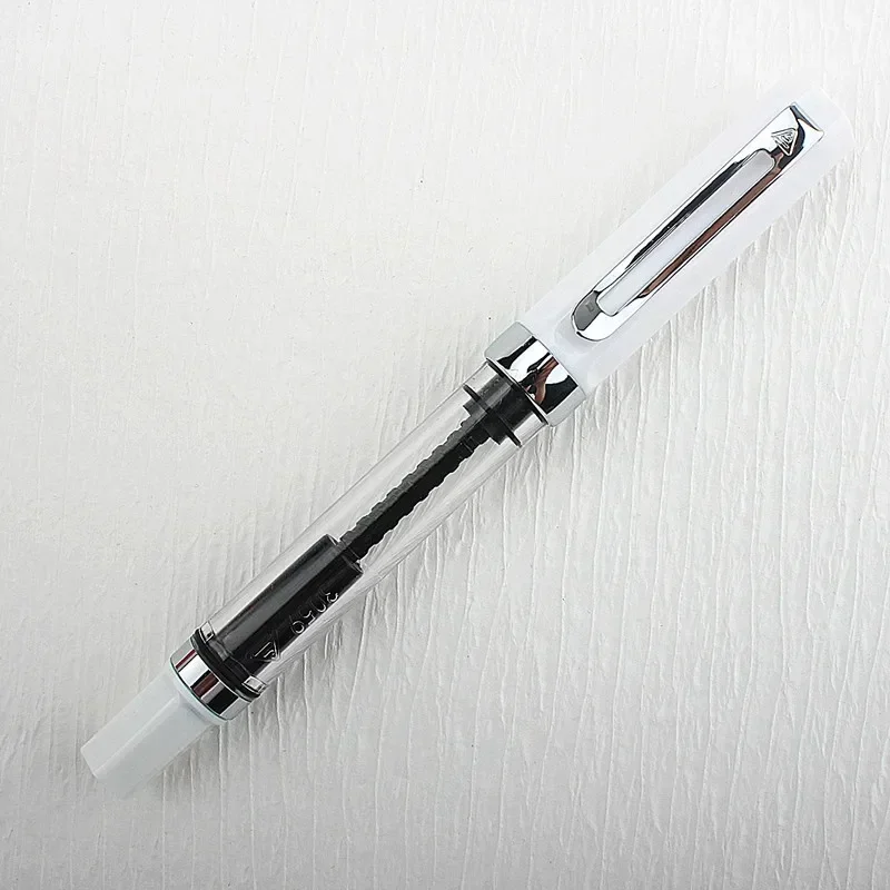 Penna stilografica a pistone 3059 di alta qualità Penna a inchiostro trasparente in resina EF/F Pennino 0,38/0,5 mm Penna stilografica attività commerciale Gif: BIANCO / XF