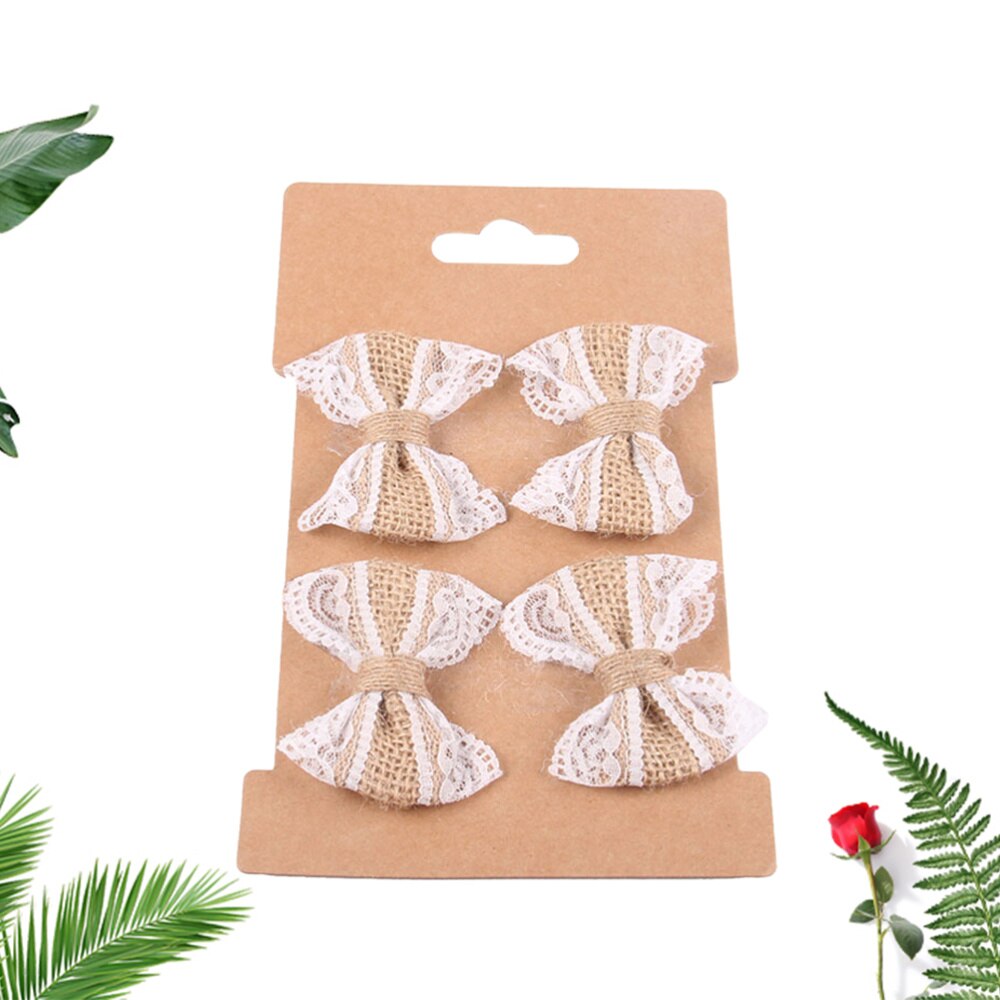 Arpillera con encaje conjunto de lazo, lazos de arpillera, adornos para Yute Natural, artesanías, decoración de de bodas, DIY, 4 Uds.: Default Title