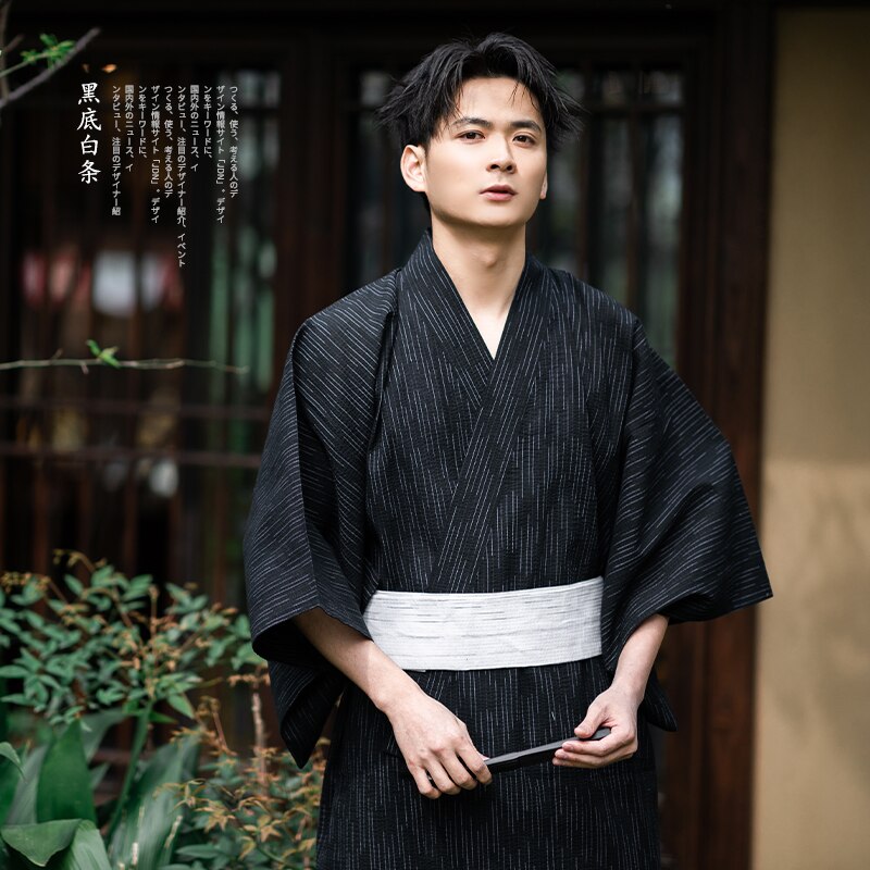 Traditionele Japanse Kimono Mode Yukata Zomer Mannen Lange Gewaden Met Riem 95% Katoen Pyjama Set Mannelijke Nachtkleding Badjas: 02 / M